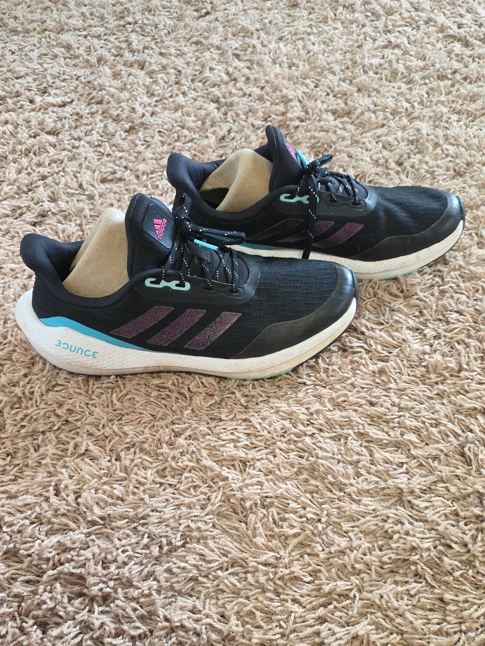 adidas Women’s Black Running Shoes with Teal and Purple Accents